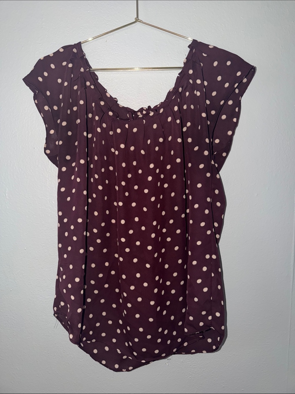 LC Lauren Conrad Purple Polka Dot Cap Sleeve Blouse
